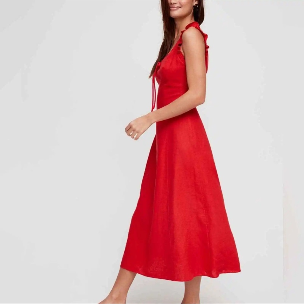 Aritzia Wilfred Anabelle Dress Red Linen Ruffle Corset Size 6